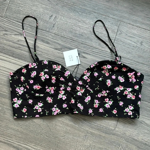 ✨🆕Zara🆕✨ | Black and pink  floral bustier crop top - Picture 2 of 11